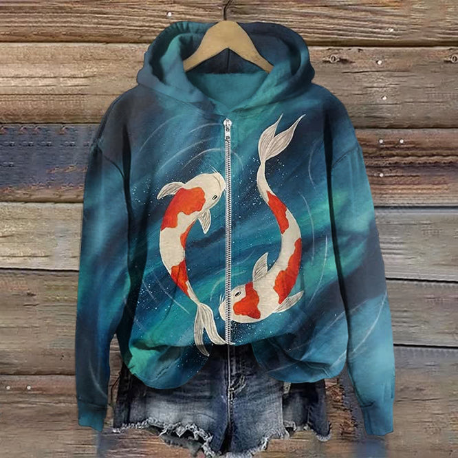 Japanese Carp Sfumato Art Print Zip Hoodie
