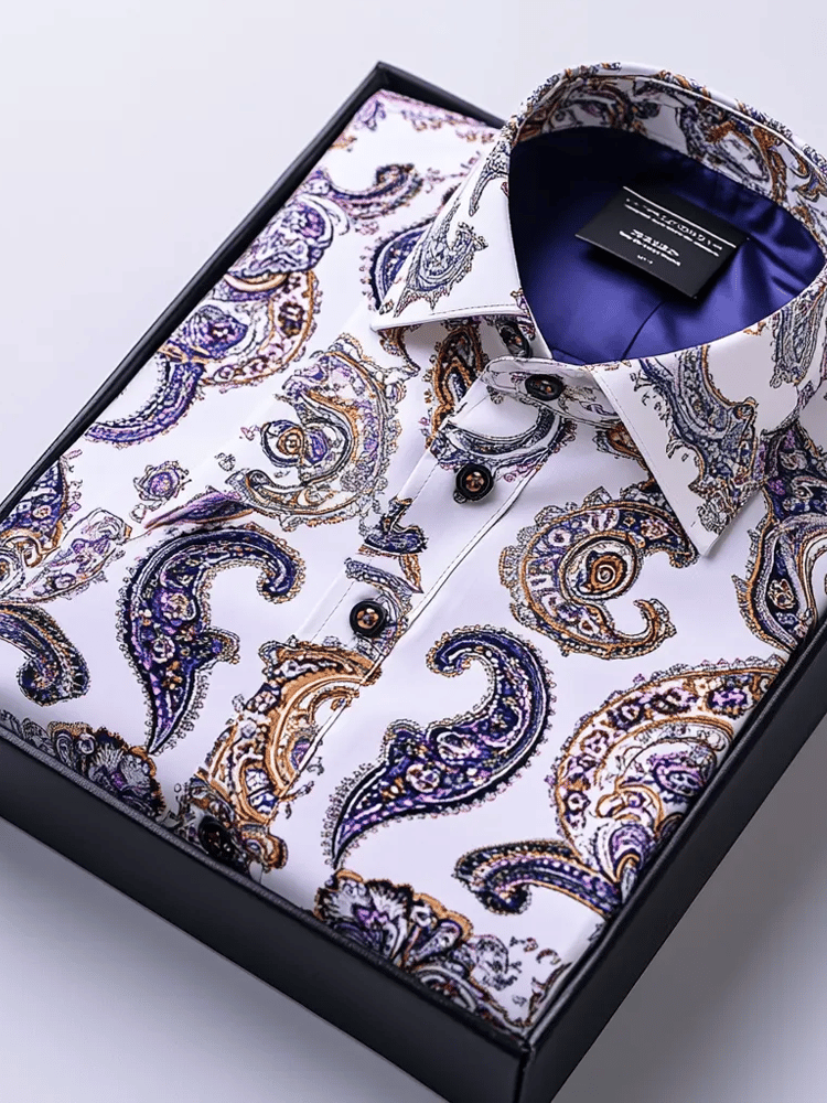 Men's Luxury Romantic Contrast Color Print Long Sleeve Shirt