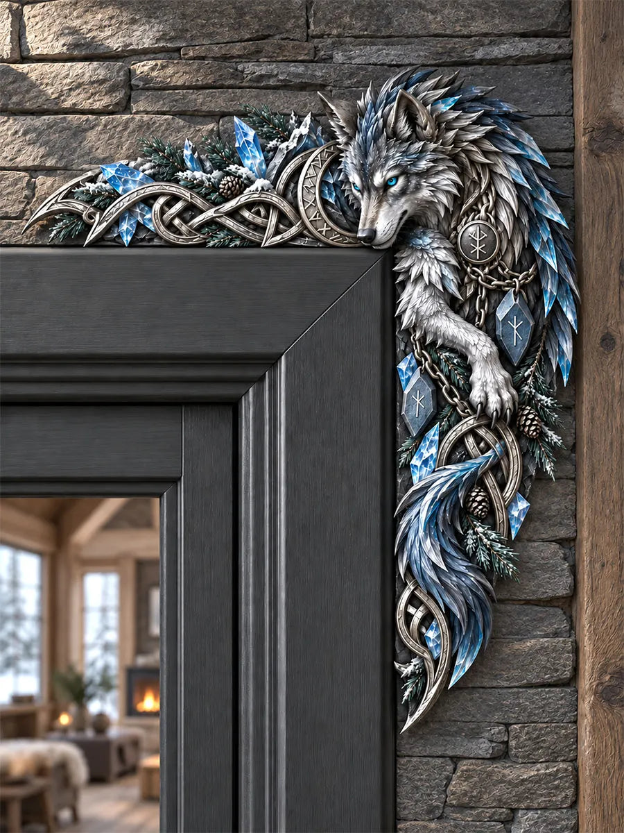 Nordic Frost Wolf & Rune Door Frame Corner Decor