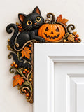 Black Cat & Pumpkin Wooden Door Corner Decor