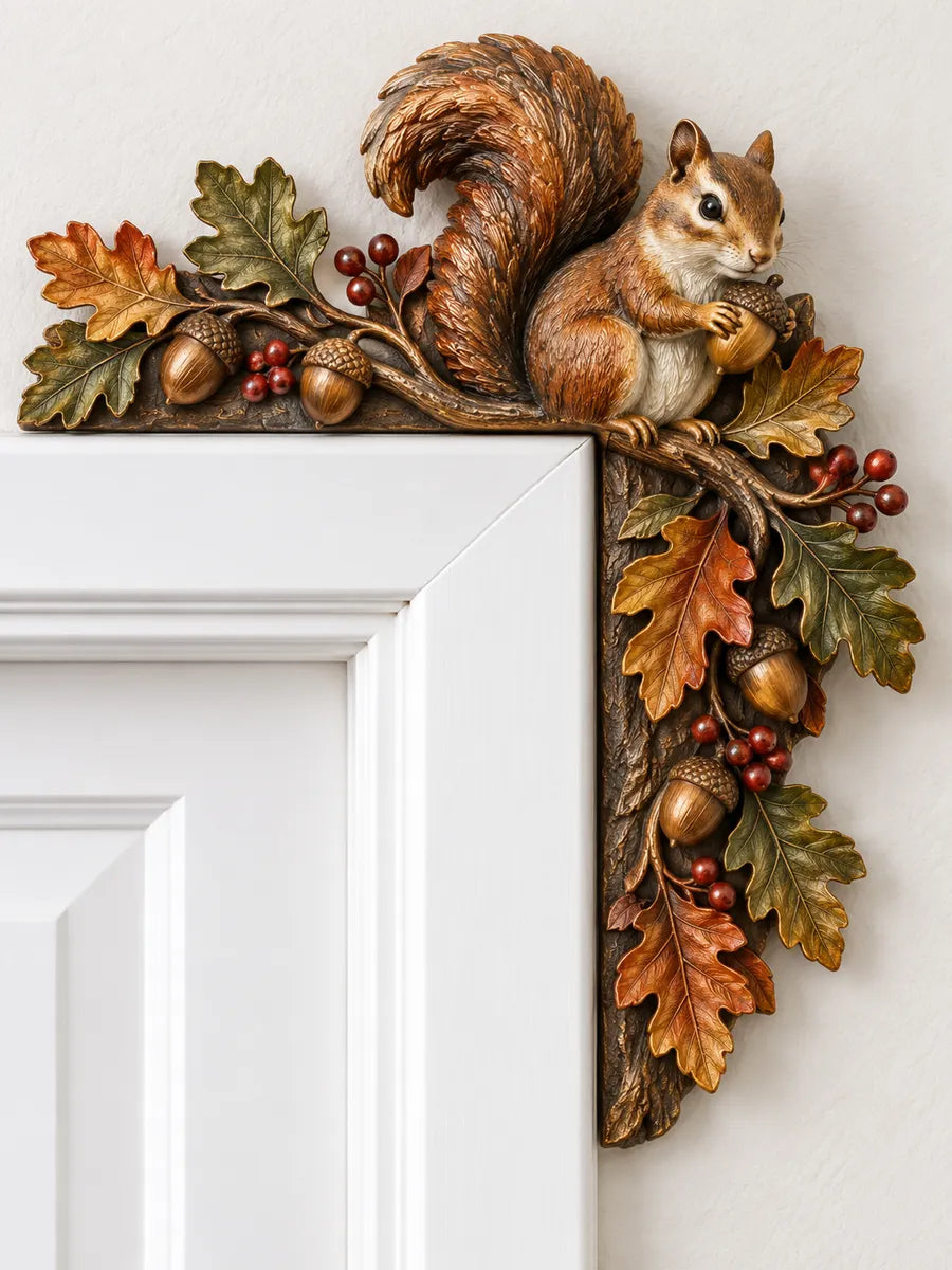 Wooden Squirrel Door Frame Corner Decor