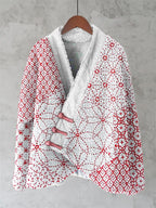 Japanese Geometric Stitch Floral Pattern Women's Kimono
