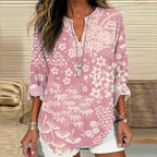 Vintage Japanese Art Flower Print V-Neck Loose Blouse