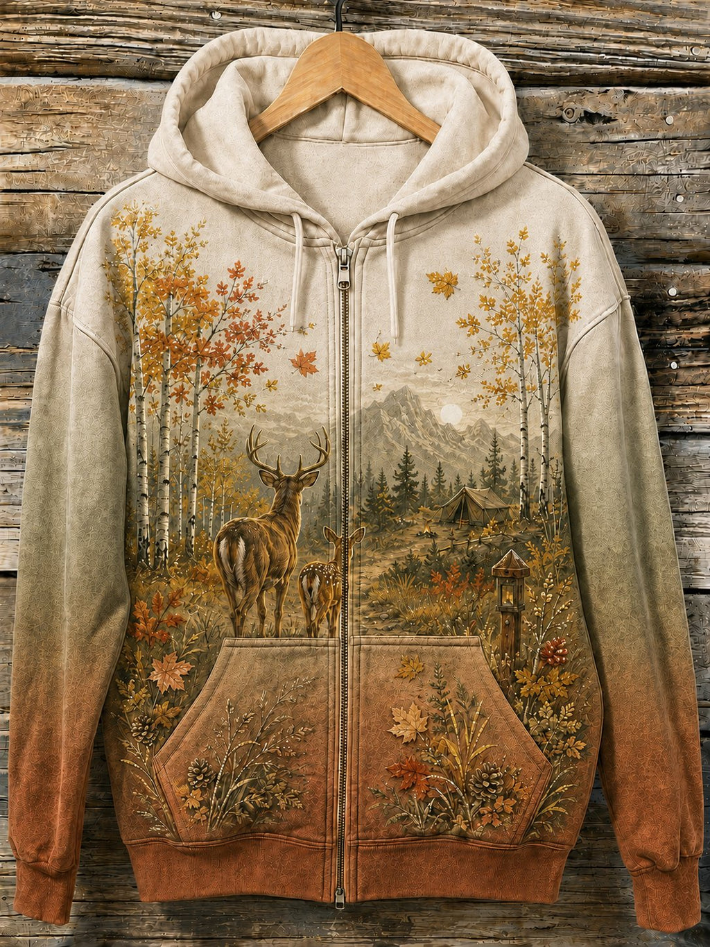 Women's Vintage Forest Camping Animal Print Hoodie