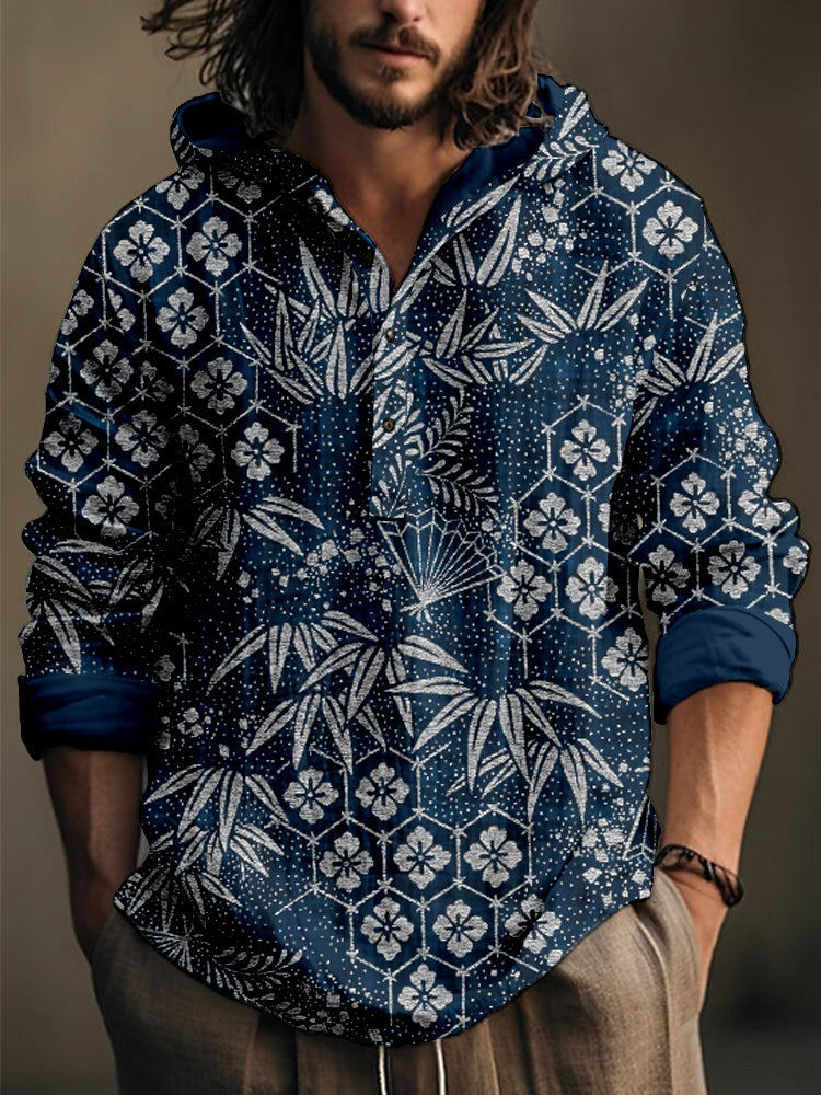 Men's Japanese Bamboo Art Linen Blend Cozy Shirt