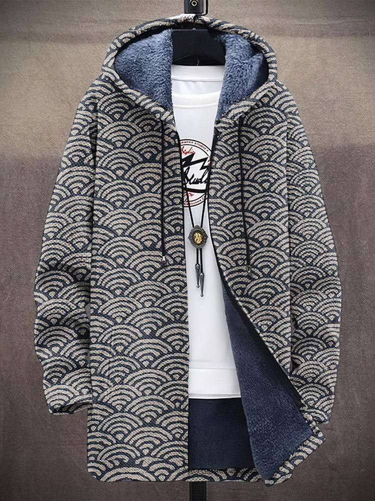 Vintage Japanese Traditional Sashiko Seven Berry Art Cozy Hooded Cardigan