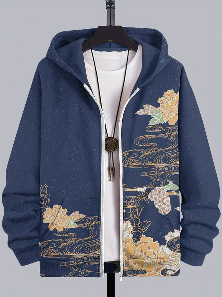 Men's Japanese Art Comfy Pocket Casual Hoodie