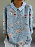 Women's Casual Retro Floral Cotton Linen Shirt