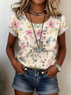 Women's Casual Retro Cotton Linen Floral Top