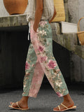 Women's Casual Vintage Floral Cotton and Linen Pants (With Pockets)