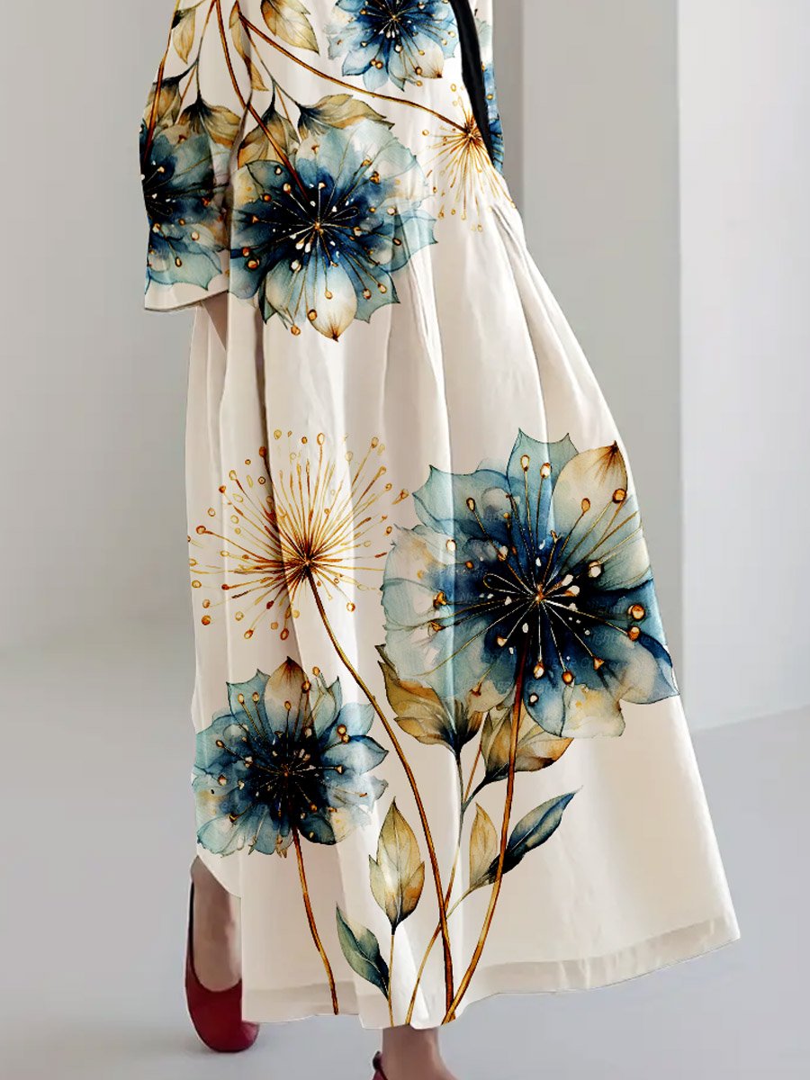 Women's Floral Art Cotton Blend Dress