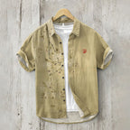 Japanese Flowers Art Short Sleeve Linen Blend Shirt