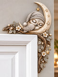 🌙 Sleeping Owl on Crescent Moon Door Frame Topper – Celestial Woodland Corner Decor