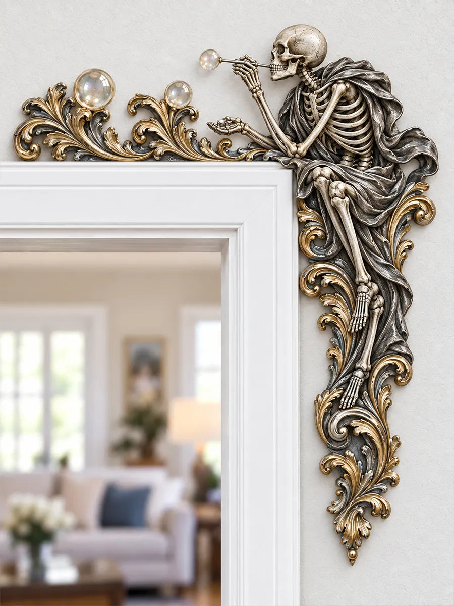✨ Gothic Skeleton Blowing Bubbles Door Frame Corner Sculpture