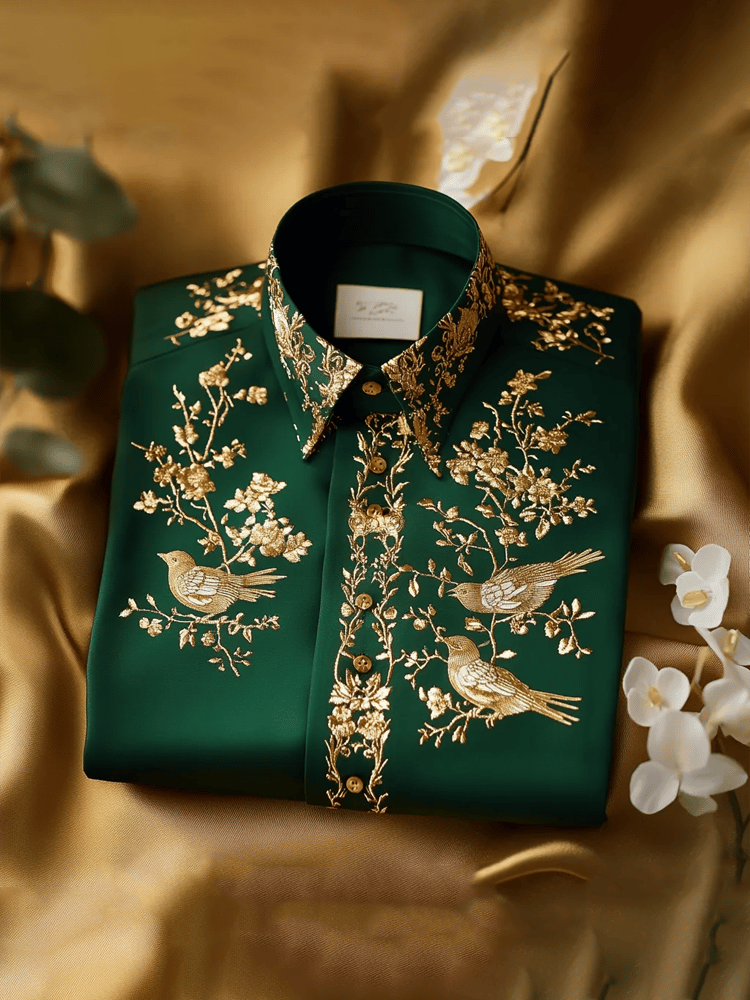 Men's Luxury Vintage Bird Long Sleeve Shirt
