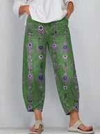 Women's Vintage Flowers Floral Patterns Art Prints Casual Denim Cotton Pants (With Pockets)