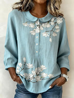 Women's Casual Color Block Print Short-Sleeve Top