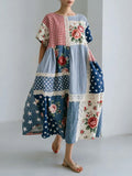 Women's Casual Patchwork Floral Print Short-Sleeve Dress