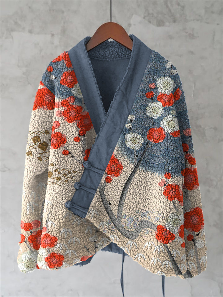 Japanese Sakura Art Plush Cardigan