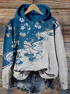 Vintage Plum Blossom Japanese Art Cozy Washed Hoodie