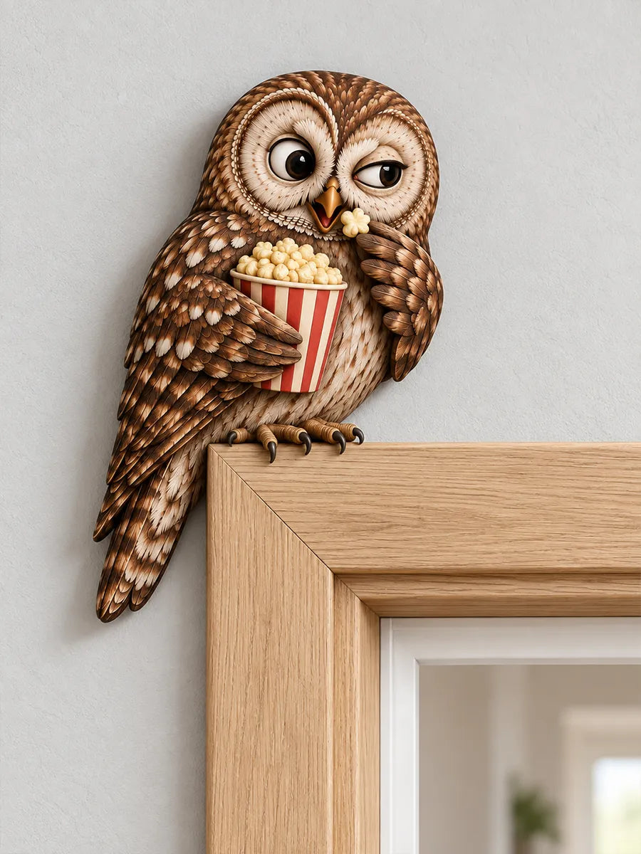 🦉Handcrafted Popcorn Owl Door Frame Corner Decor