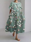 3D Floral Embroidered Lace Linen Blend Maxi Dress