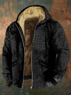 Men's Japanese Traditional Sashiko Art Full Zip Casual Hoodie
