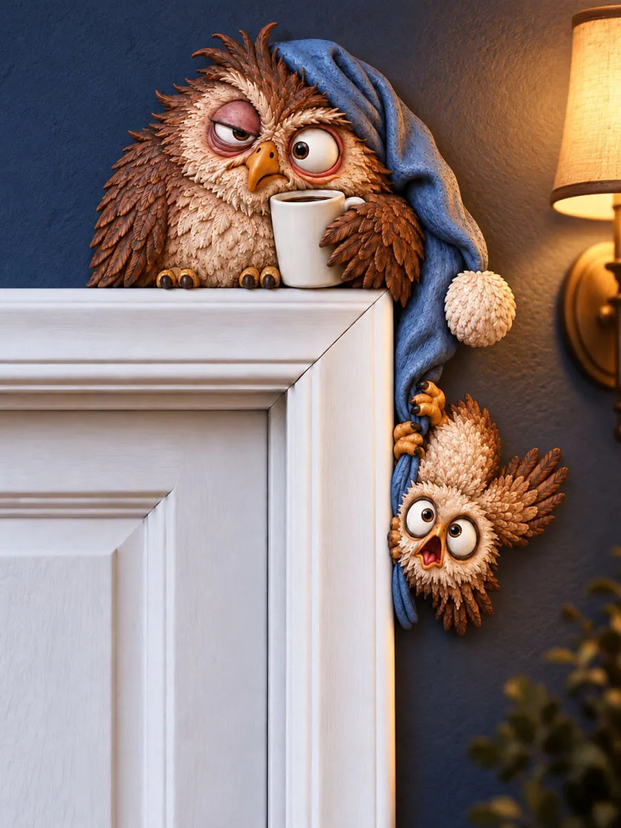 Sleepy Owl Family Door Frame Corner Decor