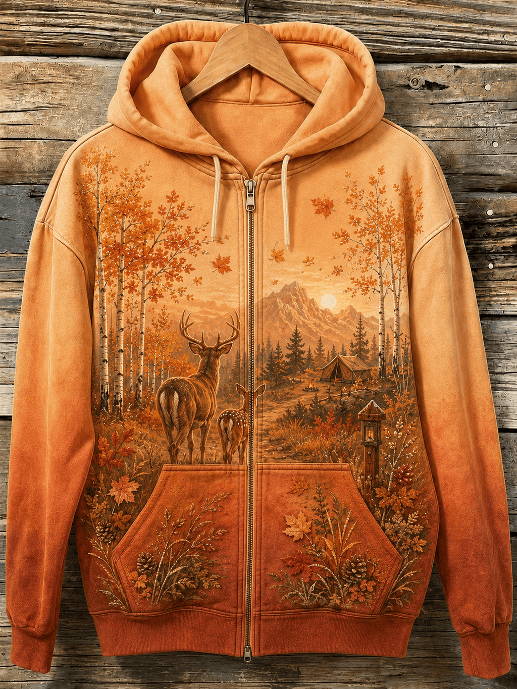 Women's Vintage Forest Camping Animal Print Hoodie