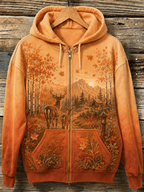 Women's Vintage Forest Camping Animal Print Hoodie