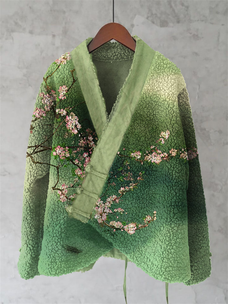 Vintage Cherry Blossom Ink Painting Art Women's Kimono Cardigan