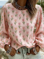 Women's Casual Floral Print Long-Sleeved Top