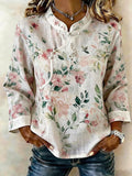 Women's Cotton And Linen Floral Print Shirt