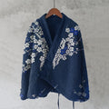 Japanese Floral Lino Art Cozy Fleece Kimono Cardigan