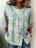 Women's Retro Floral Button Lace Up Tie Shirt