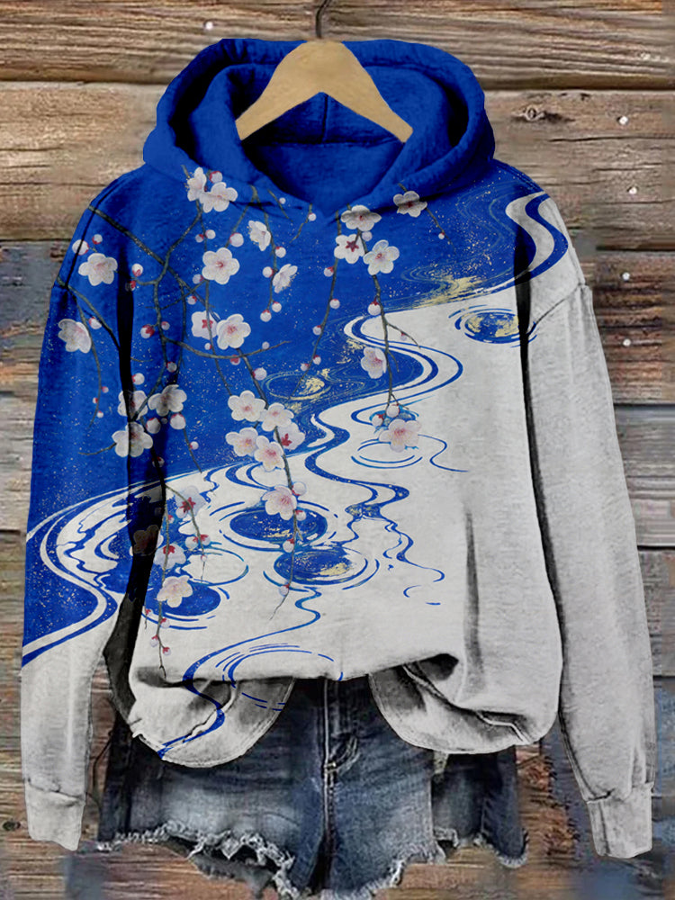 Vintage Plum Blossom Japanese Art Cozy Washed Hoodie