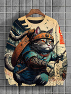 Men's Japanese Samurai Cat Art Print Casual Sweatshirt