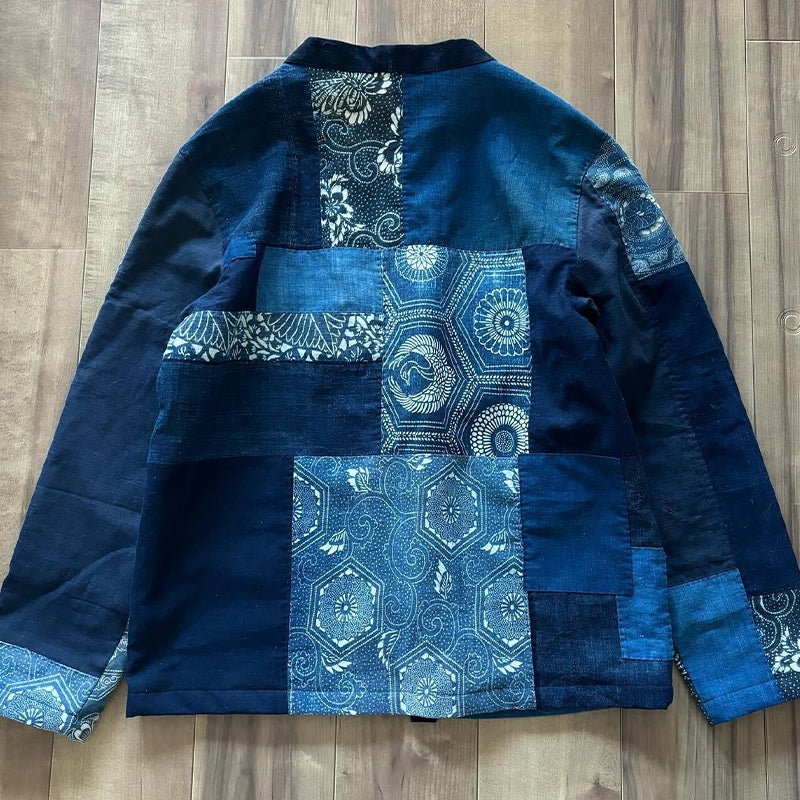 Indigo Patchwork Japanese Art Floral Pattern Kimono Cardigan