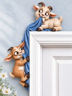 Playful Goat Tug-of-War Door Frame Corner Decor