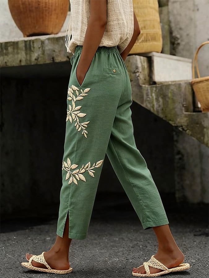 Women's Casual Printed Cotton-Linen Pants