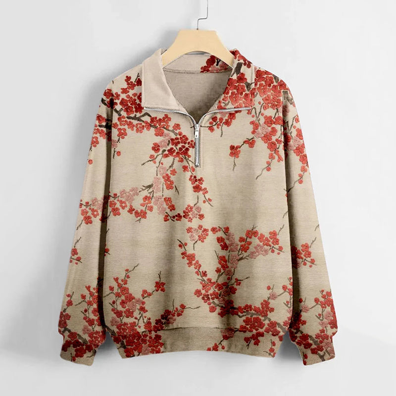 Women's Plum Blossom Embroidered Art Vintage Zip Up Sweatshirt