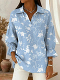 Women's Casual V-neck Solid Color Loose Cotton Linen Shirt