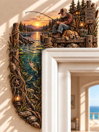 🎣 Good Times Still Ahead Fisherman & Dog Door Corner Decor