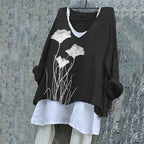 Classy Poppy Floral Embroidered Fiber Art Linen Blend Tunic
