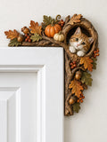 Wooden Fall Cat Door Topper Decor-Rustic Autumn Kitten Door Topper