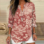 Vintage Japanese Art Flower Print V-Neck Loose Blouse