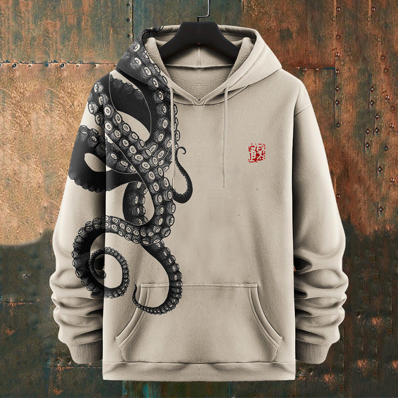 Men's Japanese Octopus Graphics Art Print Casual Hoodie