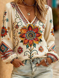 Women's Casual Floral V-Neck Shirt