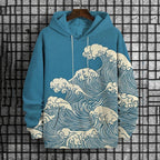 Men's Ocean Wave Japanese Woodblock Print Casual Hoodie