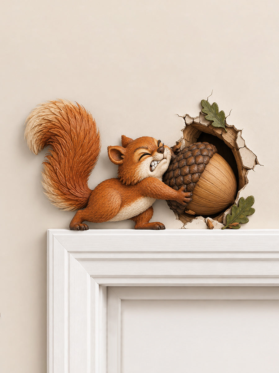 🐿️ Funny Squirrel & Giant Acorn Door Topper – Playful Woodland Wall Decor